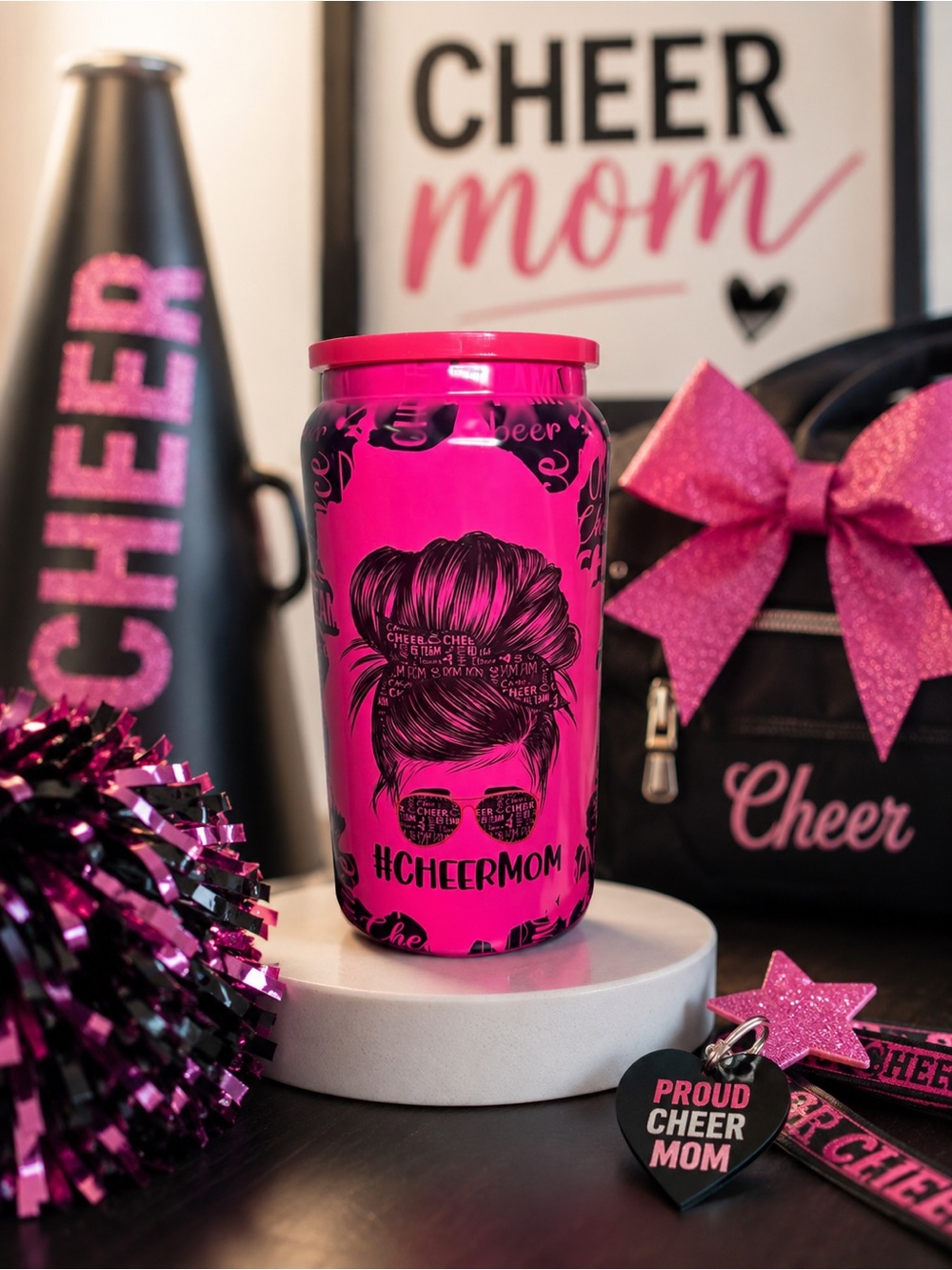 Pink #CHEERMOM Insulated Water Bottle - Cheer Mom Design